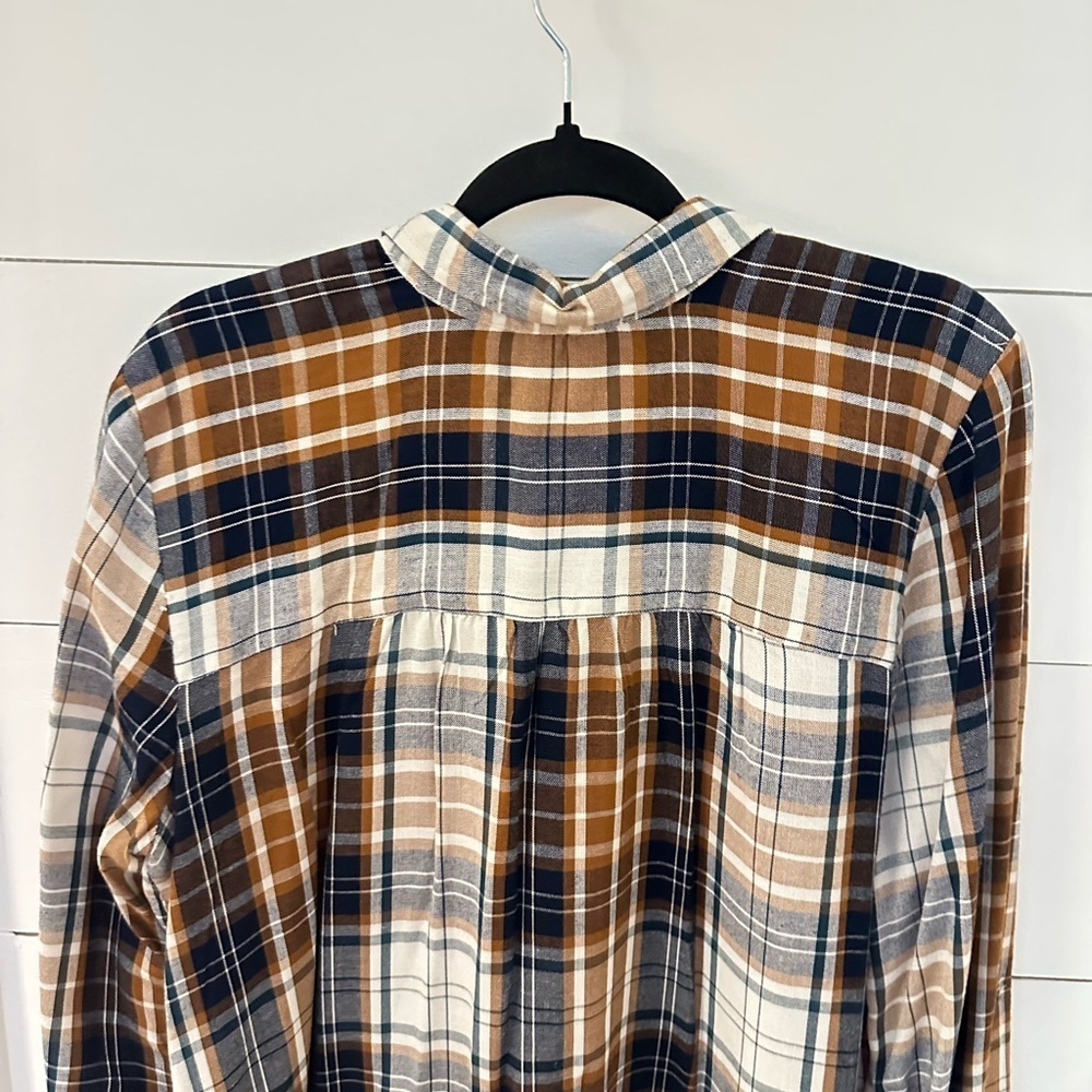 CAFE MARRAKESH S Brown plaid woman 1/2 button long sleeve rayon flannel - Picture 11 of 12